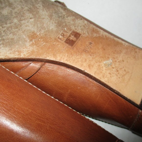 **FRYE Cognac Camel Brown Squared Toe Flats - Picture 9 of 9